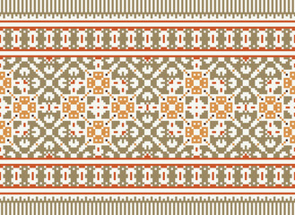 Ethnic geometric seamless fabric pattern ,Cross Stitch ,Pixel pattern embroidery oriental. Ethnic pattern seamless pixel art for Fabric geometric ethnic pattern