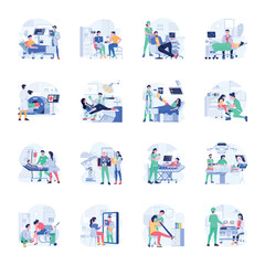 Fototapeta premium Pack of 16 Medical Characters Flat Illustrations