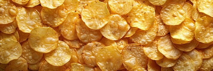 Crispy fresh potato chips. snacks background. Top view. flat lay. Banner