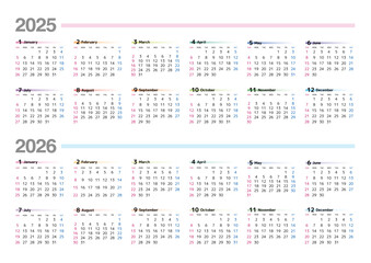 2025年の年間カレンダー日曜始まり日本の祝日表記は無し
