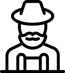 Line icon of a farmer wearing a hat and overalls, perfect for agriculture and farming content