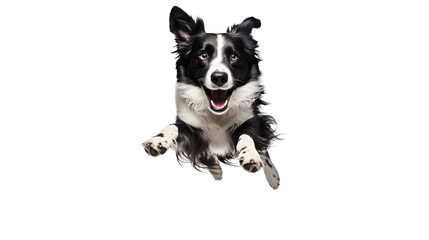 Fototapeta premium Border collie breed dog with open mouth jumping, dynamic happy shot