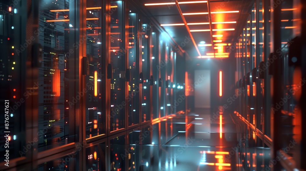 Poster exploring the future of data management with stunning server stations