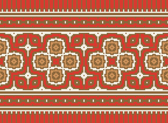 Cross Stitch Seamless Pattern, Traditional Pixel Geometric Abstract Ethnic Pattern for Clothing, fabric, wallpaper, Batik, Knitwear, Pixel Art. Ethnic Art Designer.