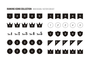 ウェブサイト制作で使用できるランキングアイコン10種類セット。シンプルなシルエットベクターイラスト。