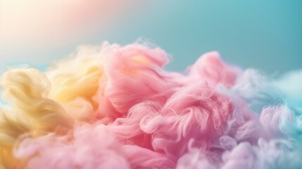 Fototapeta premium Abstract pastel-colored smoke background with soft hues of pink, yellow, and blue, creating a dreamy and artistic effect.