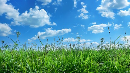 Obraz premium peaceful blue sky and green grass great as backround