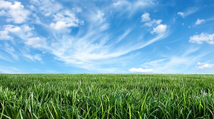 Fototapeta premium peaceful blue sky and green grass great as backround
