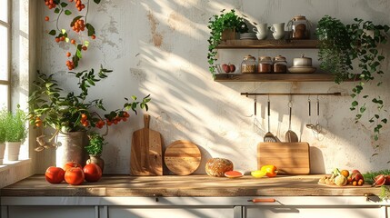 Background: A contemporary apartment's kitchen features stylish furniture and a bright, cozy atmosphere, highlighted by a sleek countertop and minimalist decor.

