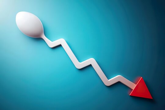 sperm with downward arrow. Sperm count decrease concept