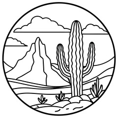 Fototapeta premium Grassy desert featuring a magnificent silhouette of cacti