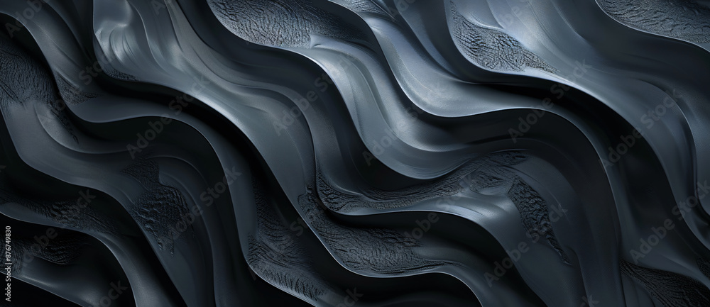 Poster 3d render of abstract dark gray background with wavy elements