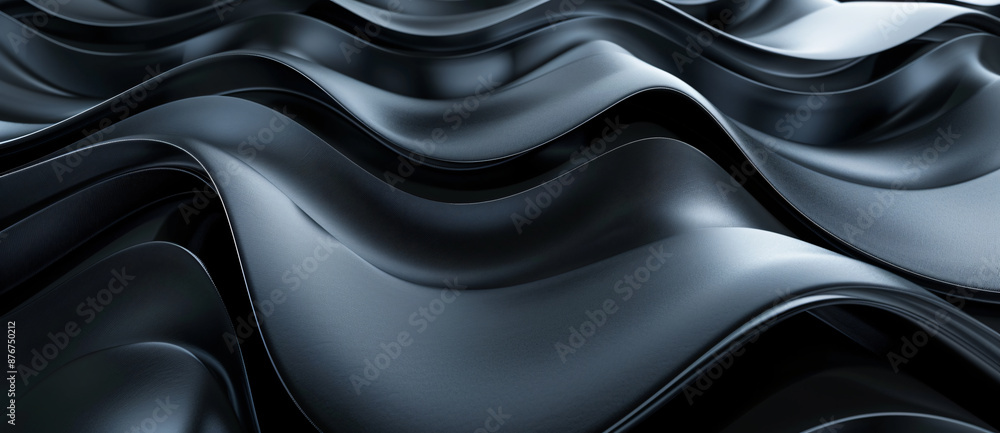 Poster 3d render of abstract dark gray background with wavy elements