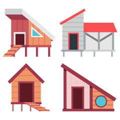 Chicken coops vector cartoon set isolated on a white background.