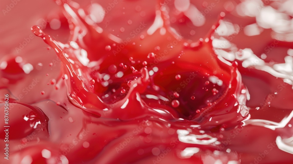 Poster A close-up shot of a red liquid splashed on a red surface, with ripples and texture