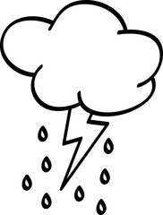Hand-Drawn Storm Cloud with Lightning and Rain