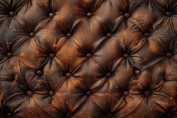 Fototapeta premium A close-up view of a brown leather couch with details on its texture and stitching