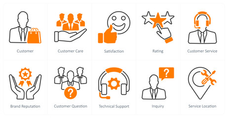 Fototapeta premium A set of 10 Customer Service icons as customer, customer care, satisfaction