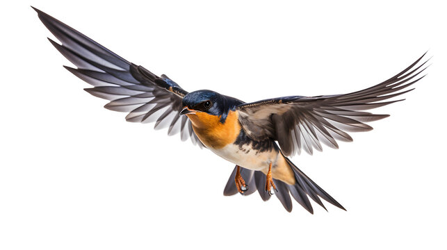 recommend clip art: Barn swallow hirundo rustica flying with spread wings, side view
