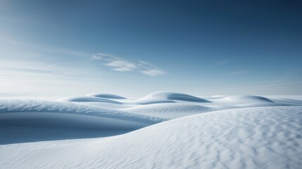 Obraz premium Serene snowy landscape with gentle hills under a clear blue sky, creating a calm and peaceful winter scene.