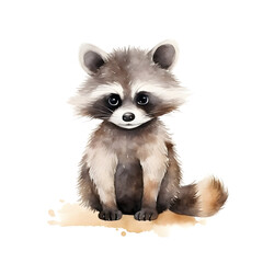 Obraz premium Cute little raccoon sits and looking, watercolor painting