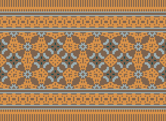 Cross Stitch Seamless Pattern, Traditional Pixel Geometric Abstract Ethnic Pattern for Clothing, fabric, wallpaper, Batik, Knitwear, Pixel Art. Ethnic Art Designer.