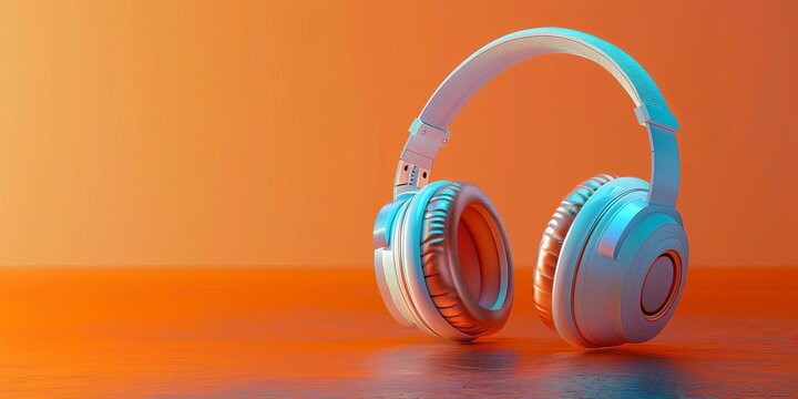 A pair of headphones playing uplifting music, ready to focus on learning, on a warm orange backdrop