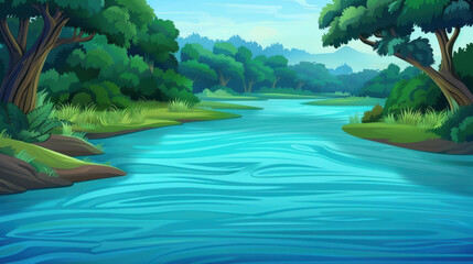 Explore a lush tropical forest with a flowing river in this captivating jungle wallpaper.