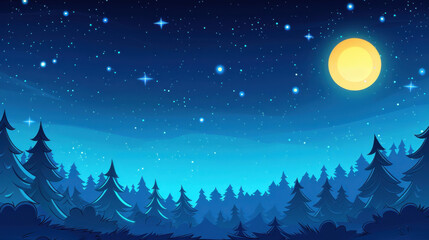Fototapeta premium Enchanting night sky with stars twinkling above a serene forest of trees.