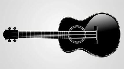Fototapeta premium Elegant black silhouette of an acoustic guitar icon in vector format.