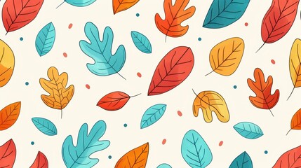 Vibrant autumn pattern with oak leaves in flat design. Ideal for seasonal backgrounds and wallpapers.