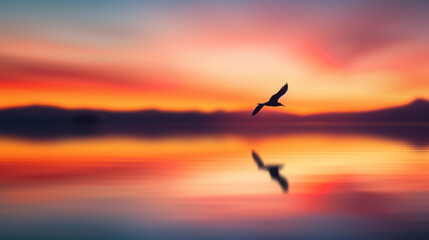 Witness the majestic beauty of birds soaring at sunset, inspiring hope with divine silhouettes against the beautiful ocean sunrise.