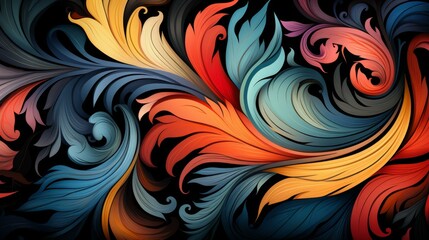 Fototapeta premium Modern flat illustration of stylized feather pattern with bold hues and intricate design.