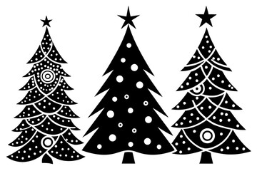 Obraz premium Christmas tree icon. Set of black christmas tree icons on white background. Vector illustration