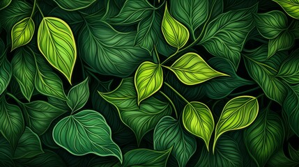 Modern ivy vine pattern with vibrant green hues and intricate design details.