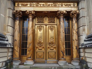 Obraz premium Golden ornate double doors with intricate carvings