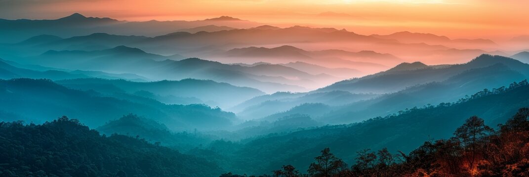Mountains under mist in the morning Amazing nature scenery form Kerala Gods own Country Tourism and travel concept image. Fresh and relax type nature image