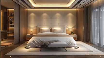 Background: The hotel room's background is adorned with elegant furniture and subtle lighting, creating a serene atmosphere for relaxation.