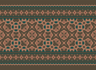 Cross Stitch Seamless Pattern, Traditional Pixel Geometric Abstract Ethnic Pattern for Clothing, fabric, wallpaper, Batik, Knitwear, Pixel Art. Ethnic Art Designer.