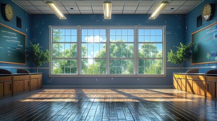 A digital classroom environment where students interact with AI tutors and virtual simulations.