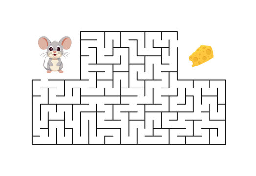 Children's puzzle game. Help the mouse get to the cheese. Vector illustration