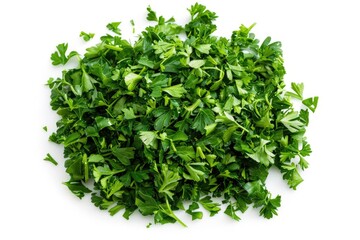 Obraz premium A fresh and green parsley bunch placed on a white surface, great for food styling or as a garnish