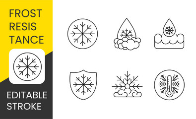Frost resistance vector line icon set with editable stroke