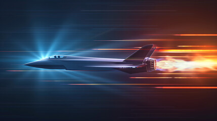 A futuristic supersonic jet breaking the sound barrier, leaving a sonic boom in its path