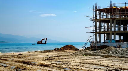 work in progress construction site on the beach