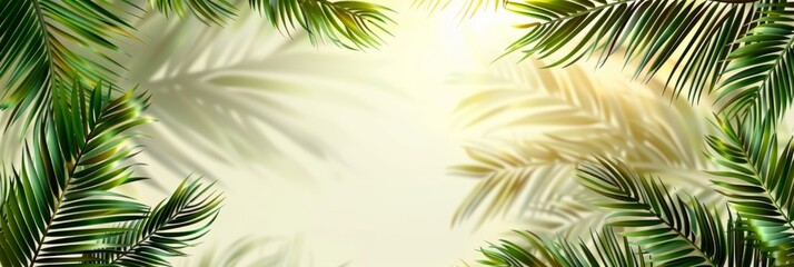 Summer green leaves of coconut palm and shadow. Free space for your decoration and gray background.