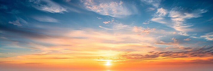 Sunset Sky vertical in the morning with blue and orange Sunrise on clouds fluffy. Horizon Sky Summer Background