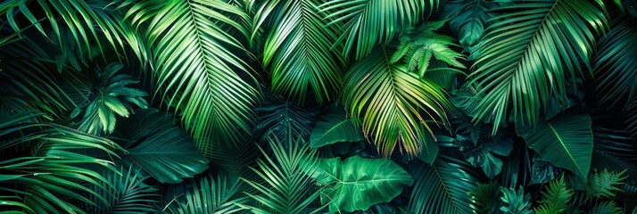 Natural tropical forest background showcasing lush green tones, capturing the essence of a vibrant and serene nature scene.
