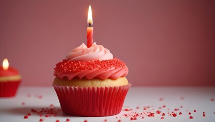Celebratory Cupcake Red Frosted Delight with Single Candle 