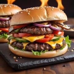 Sizzling Sensations Stylishly Char-Grilled Burgers ,generative ai 